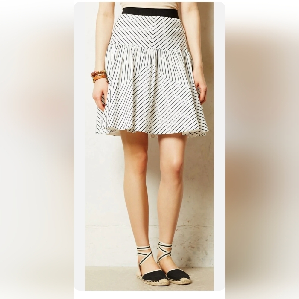 Maeve Anthropologie skirt Black & White stripes multi layer Flare Skirt size 2 - Picture 4 of 9